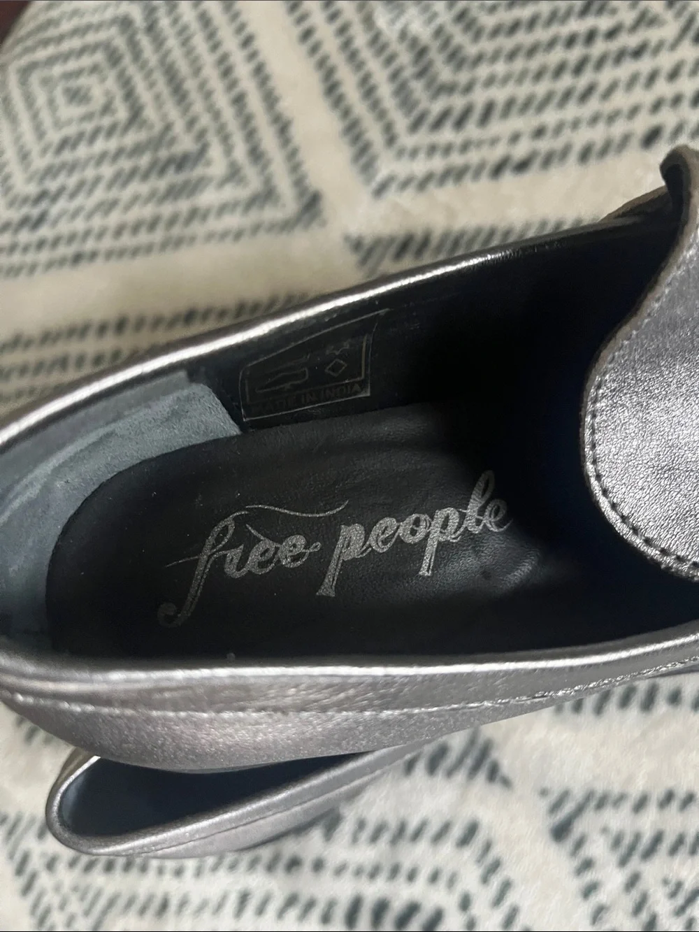 FREE PEOPLE Lyra Lug Sole Platform Loafer Womens 7 37 Silver Leather Chunky
